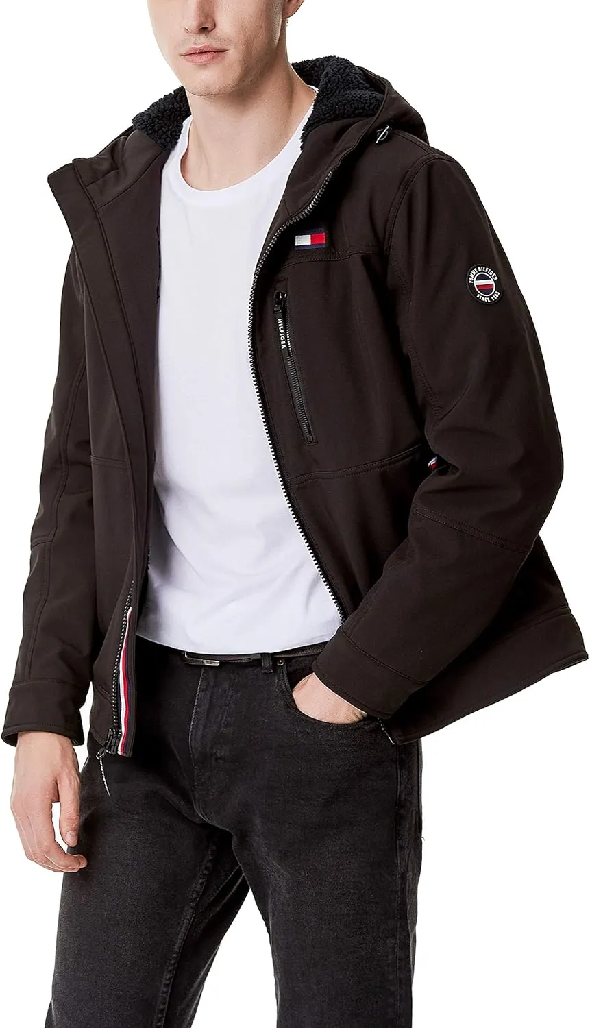 Tommy Hilfiger Mens Hooded Soft Shell Sherpa Lined Performance Field Jacket