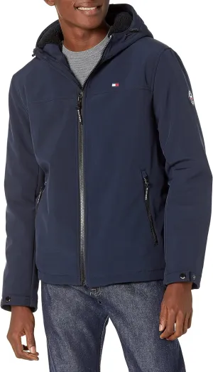 Tommy Hilfiger Mens Hooded Soft Shell Sherpa Lined Performance Field Jacket