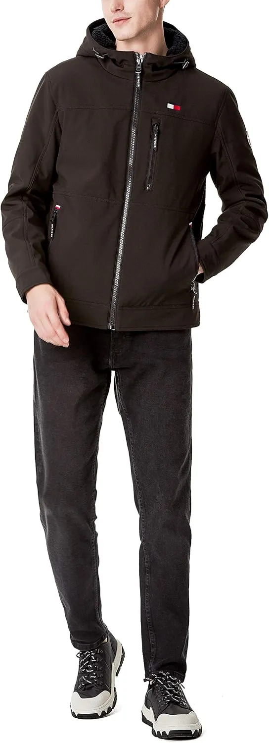 Tommy Hilfiger Mens Hooded Soft Shell Sherpa Lined Performance Field Jacket