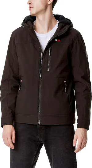 Tommy Hilfiger Mens Hooded Soft Shell Sherpa Lined Performance Field Jacket