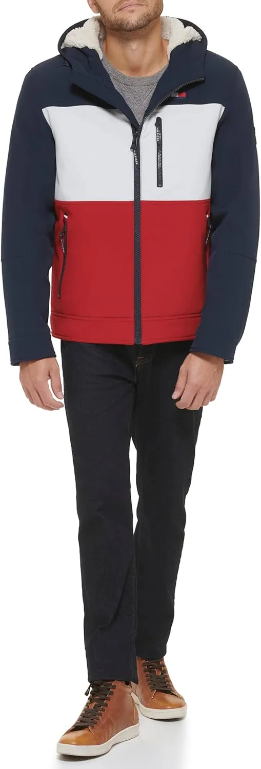 Tommy Hilfiger Mens Hooded Soft Shell Sherpa Lined Performance Field Jacket