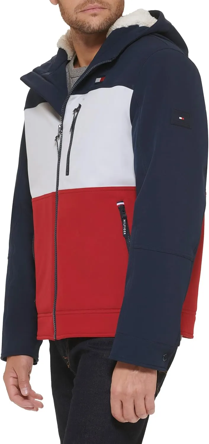 Tommy Hilfiger Mens Hooded Soft Shell Sherpa Lined Performance Field Jacket