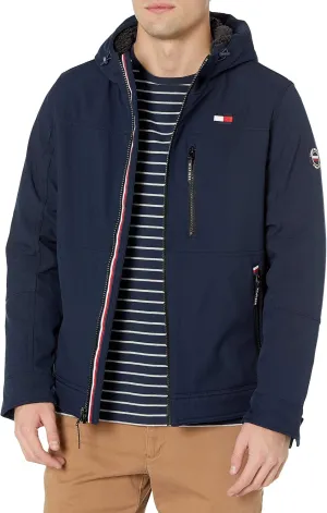 Tommy Hilfiger Mens Hooded Soft Shell Sherpa Lined Performance Field Jacket
