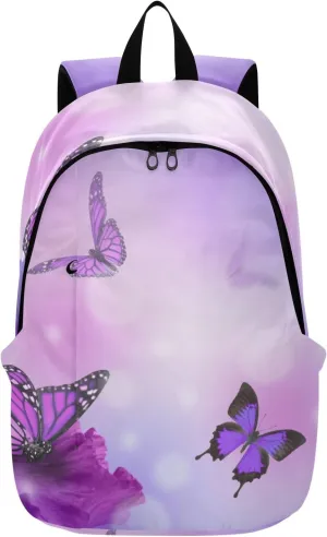 Travel Backpack for Women Laptop Bag Work Fashion Design Daypack Butterfly Purple Flower Large Lightweight Outdoor Casual