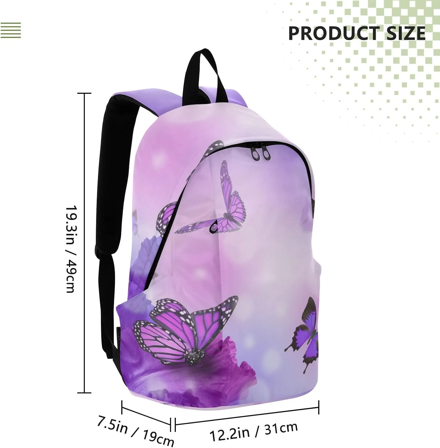 Travel Backpack for Women Laptop Bag Work Fashion Design Daypack Butterfly Purple Flower Large Lightweight Outdoor Casual