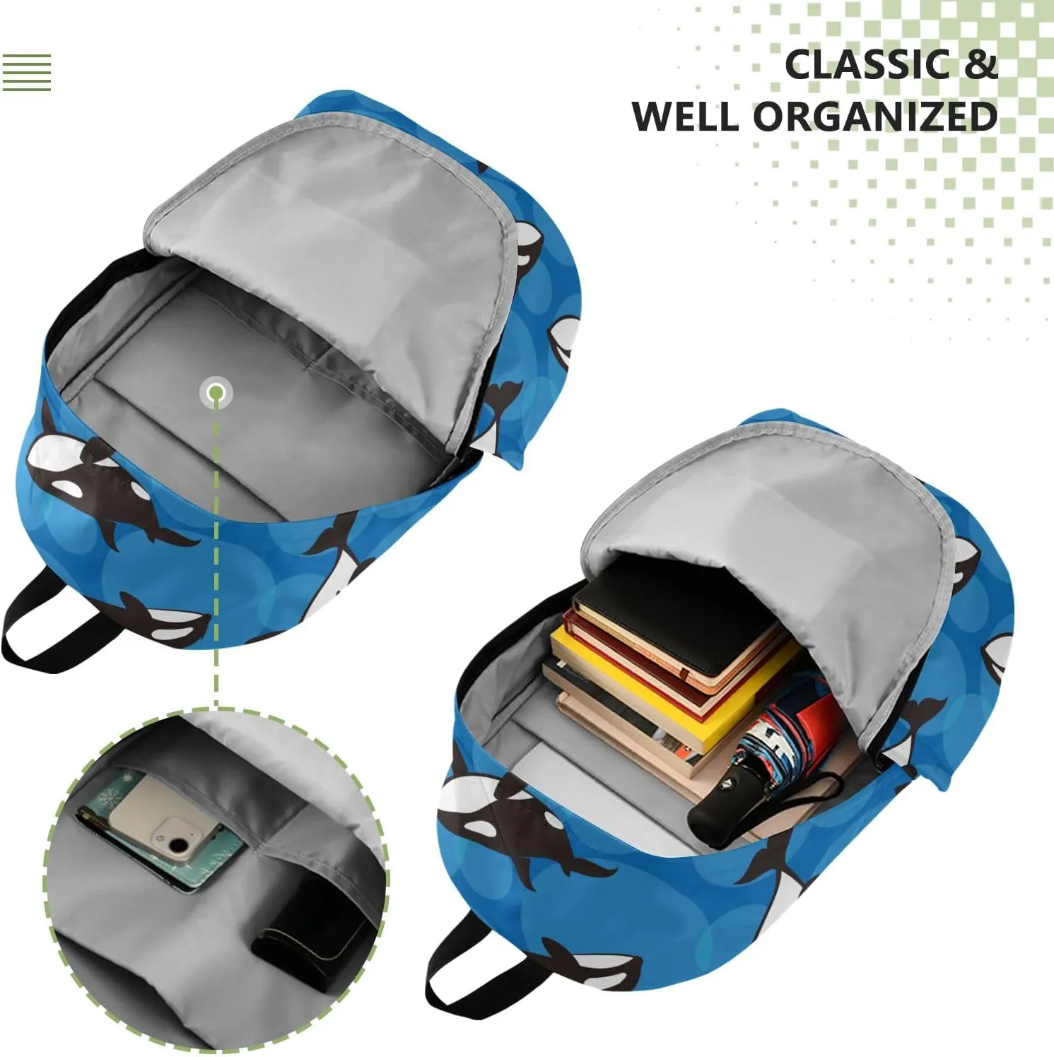 Travel Backpack for Women Laptop Bag Work Fashion Design Daypack Orca Whale Blue Large Lightweight Outdoor Casual