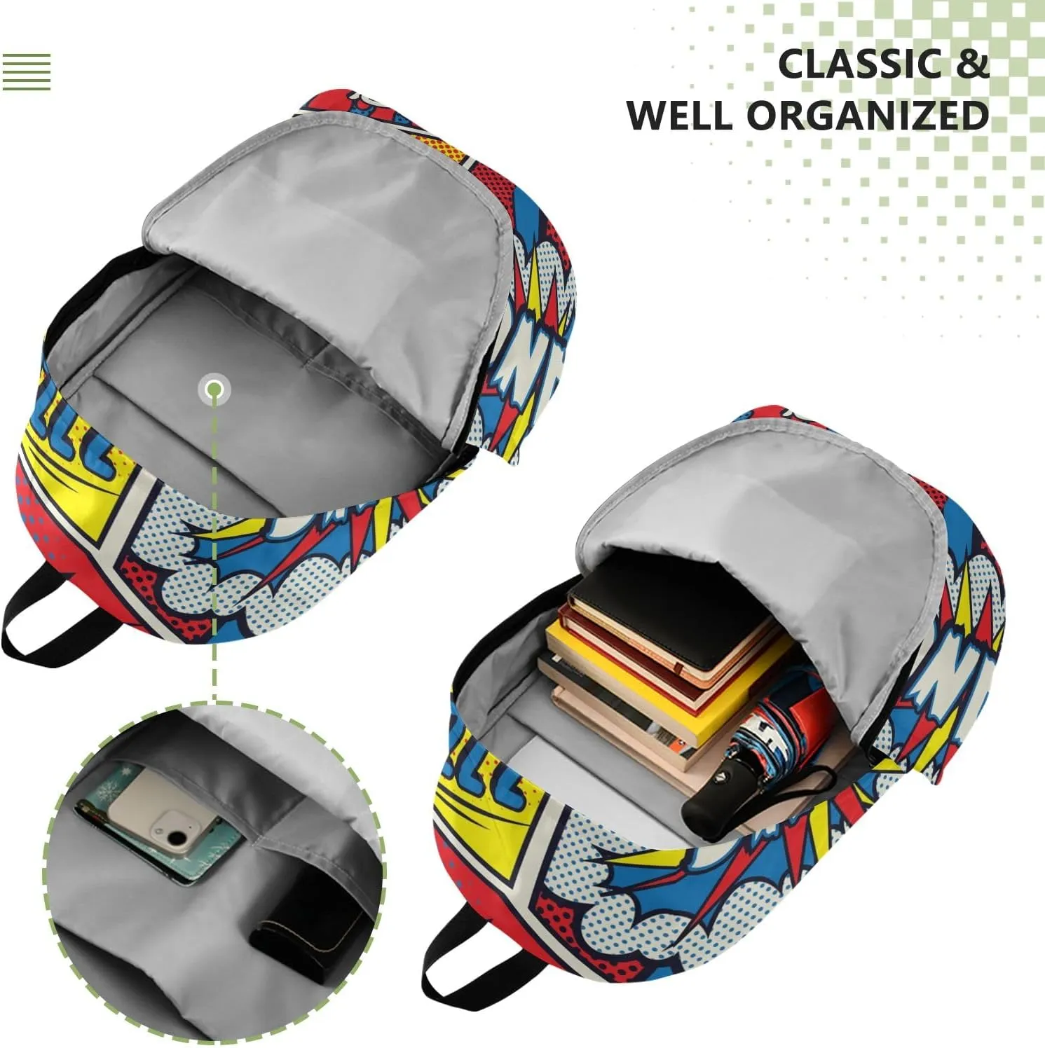 Travel Backpack for Women Laptop Bag Work Fashion Design Daypack Retro Art Comics Large Lightweight Outdoor Casual