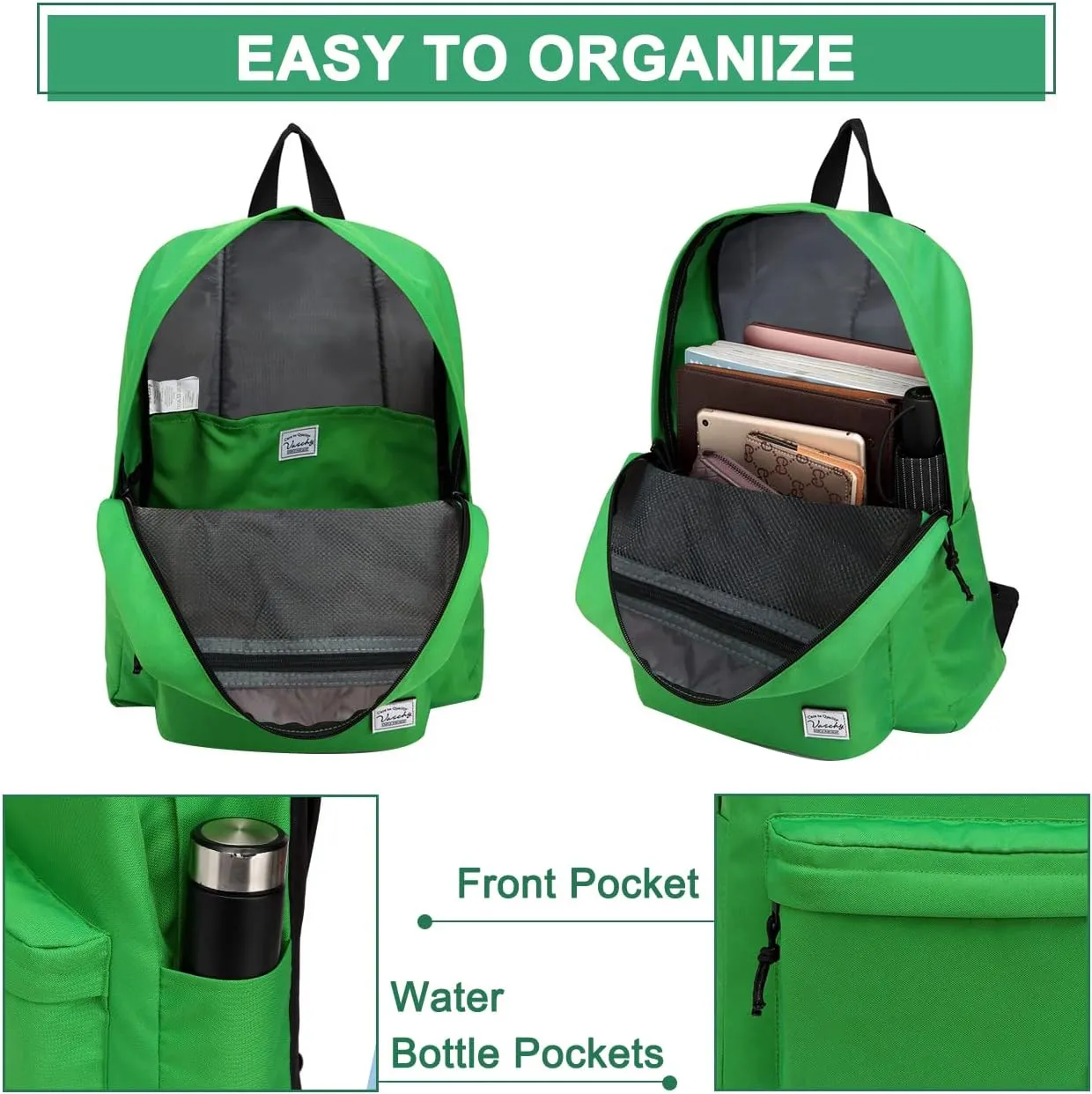 VASCHY Daypack Backpack, 16-Green, One Size