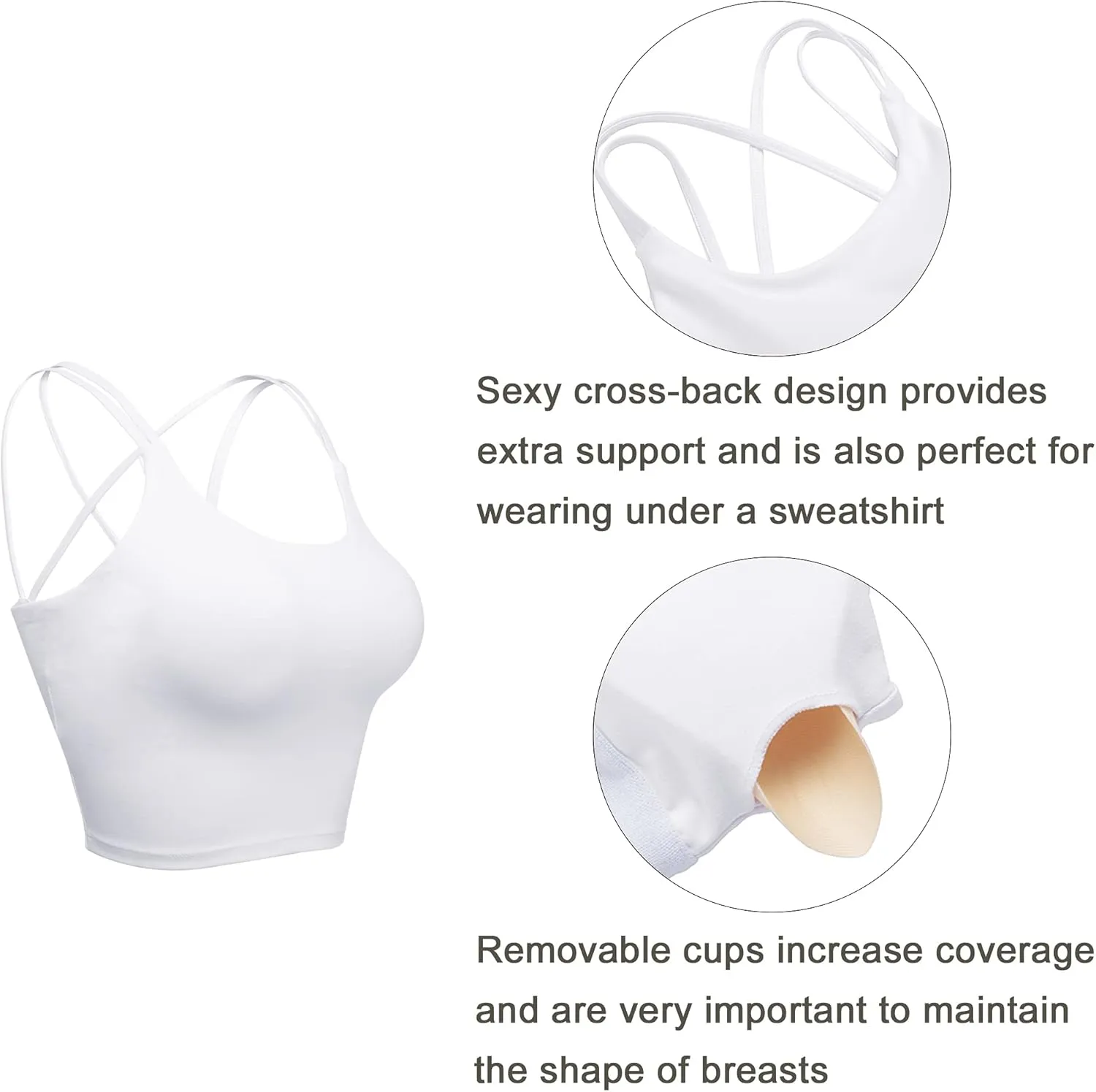 Vorcy Womens Padded Sports Bra Fitness Workout Running Camisole Crop Top with Built in Bra