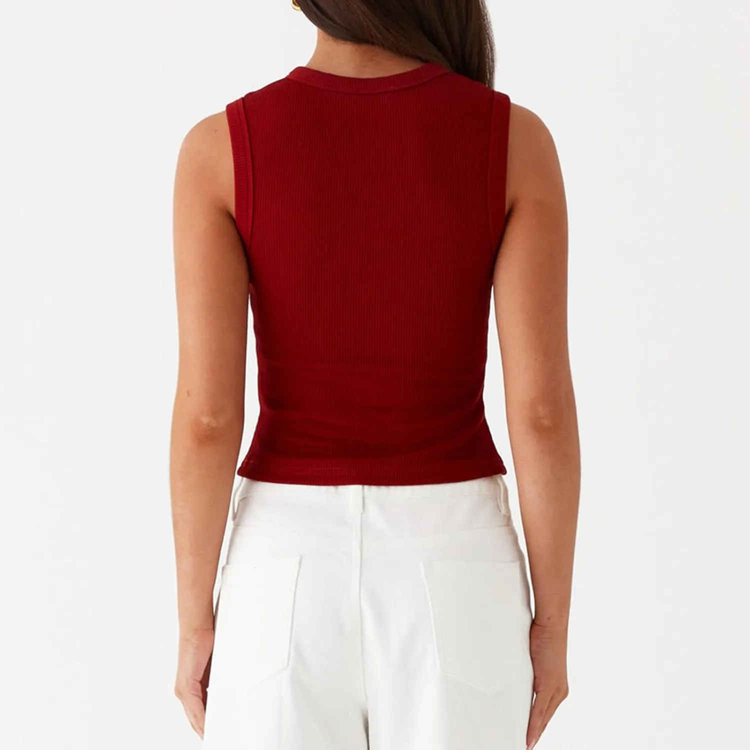 wdehow Women Y2k Ribbed Vest Button Down Solid Color V Neck Sleeveless Slim Fit Crop Going Out Tops