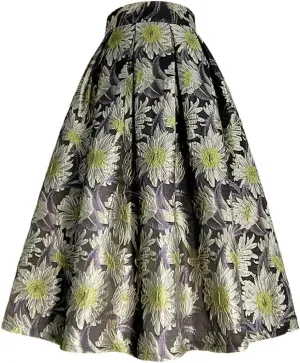 Wjnvfioo Autumn Women Flower Embroidry High Waist Long Midi Skirt