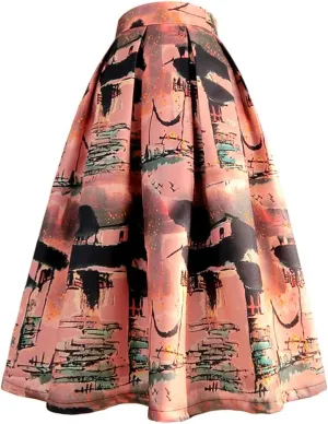 Wjnvfioo Spring Korean Women Clothes Blue Floral Print High Waist Long Midi Skirt