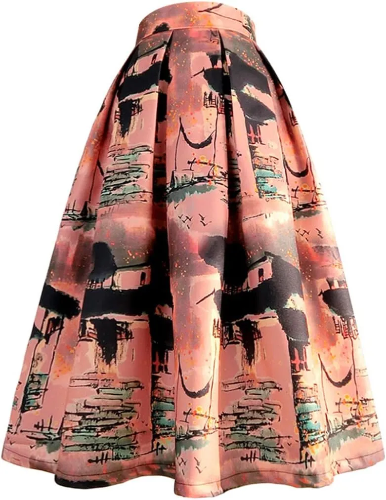 Wjnvfioo Spring Korean Women Clothes Blue Floral Print High Waist Long Midi Skirt