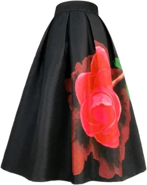 Wjnvfioo Spring Print High Waist Pleated Midi Skirt