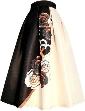 Wjnvfioo Spring Print High Waist Pleated Midi Skirt