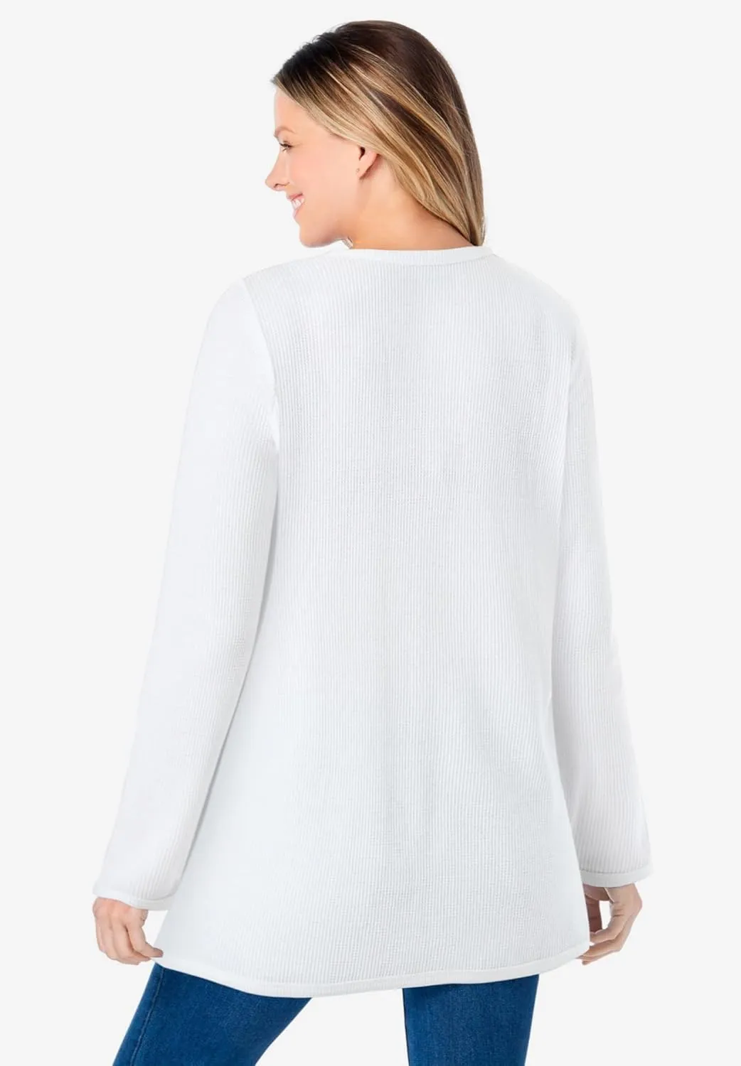Woman Within Women's Plus Size Waffle Thermal Sweatshirt
