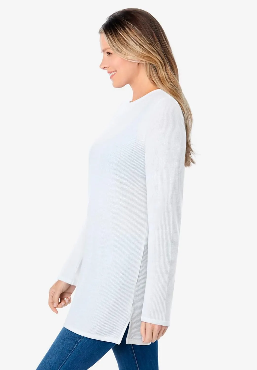 Woman Within Women's Plus Size Waffle Thermal Sweatshirt