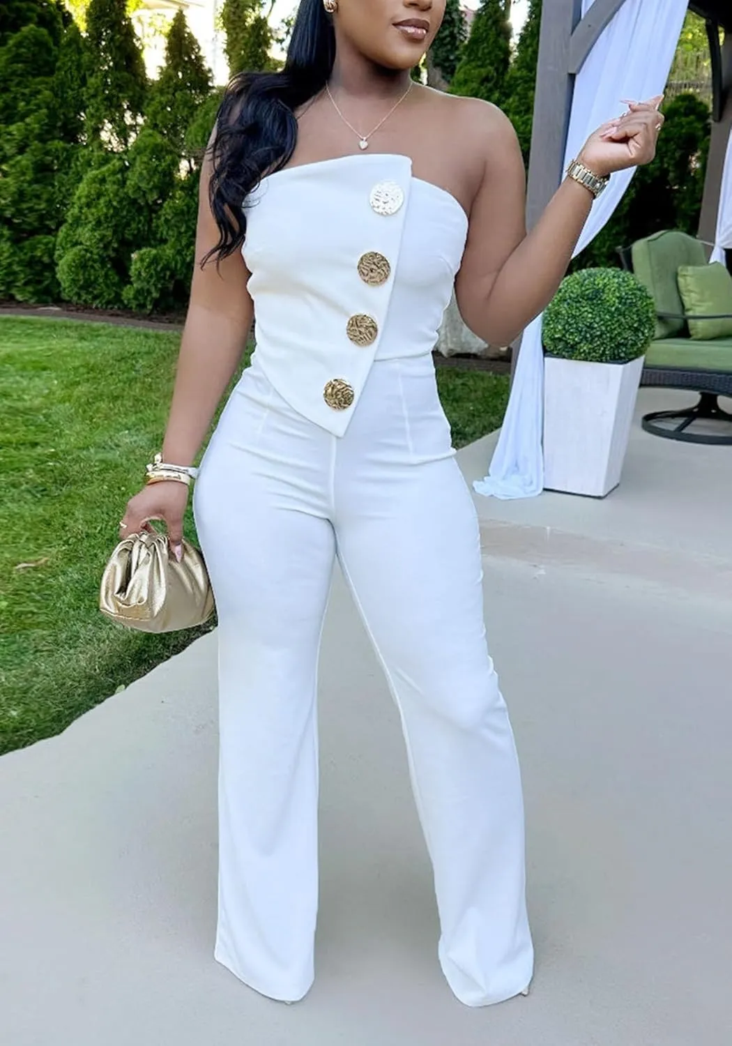 Women Elegant Wide Leg Jumpsuits Off Shoulder Sleeveless Loose Straight Leg Pants Rompers