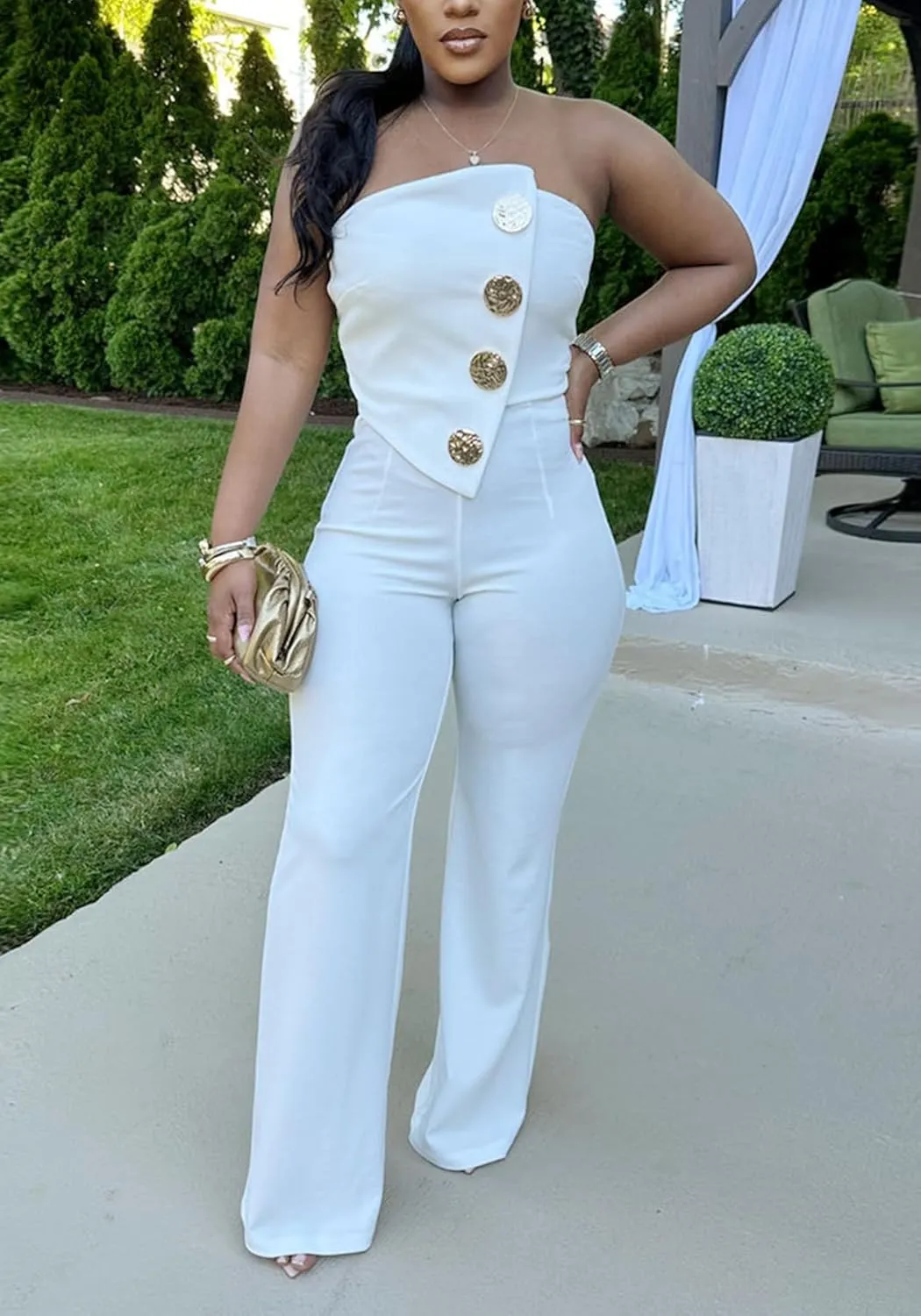 Women Elegant Wide Leg Jumpsuits Off Shoulder Sleeveless Loose Straight Leg Pants Rompers
