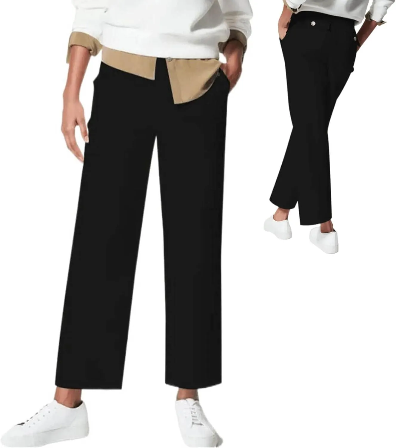Women High Waist Casual Wide Leg Long Palazzo Pants Trousers Comfy Work Dress Pants Lounge Yoga Capris Pants