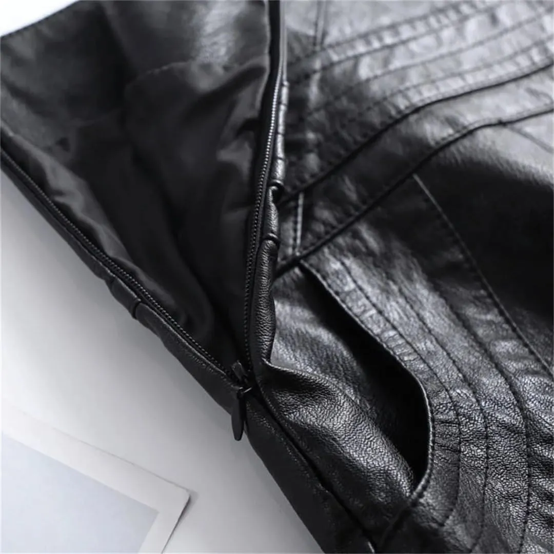 Women Leather Midi Skirt A-Line Large Size Over The Knee Mid-Length High-Waist Pleated Skirt Autumn Winter
