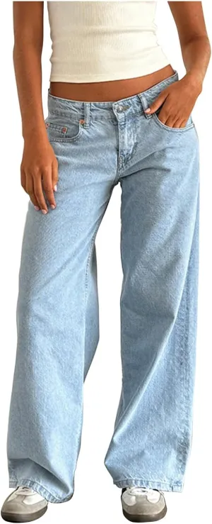 Women Low Waist Baggy Jeans Wide Leg Boyfriend Denim Pants Y2k Casual Vintage Trendy Loose Fit Trousers Streetwear