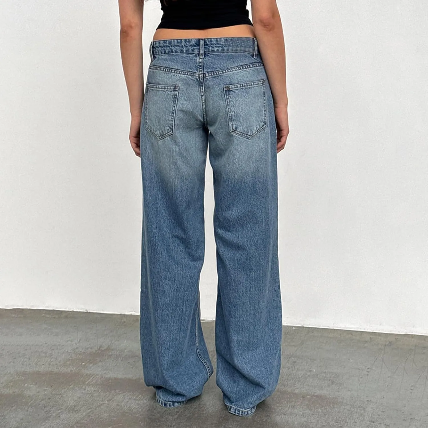 Women Low Waist Baggy Jeans Wide Leg Boyfriend Denim Pants Y2k Casual Vintage Trendy Loose Fit Trousers Streetwear