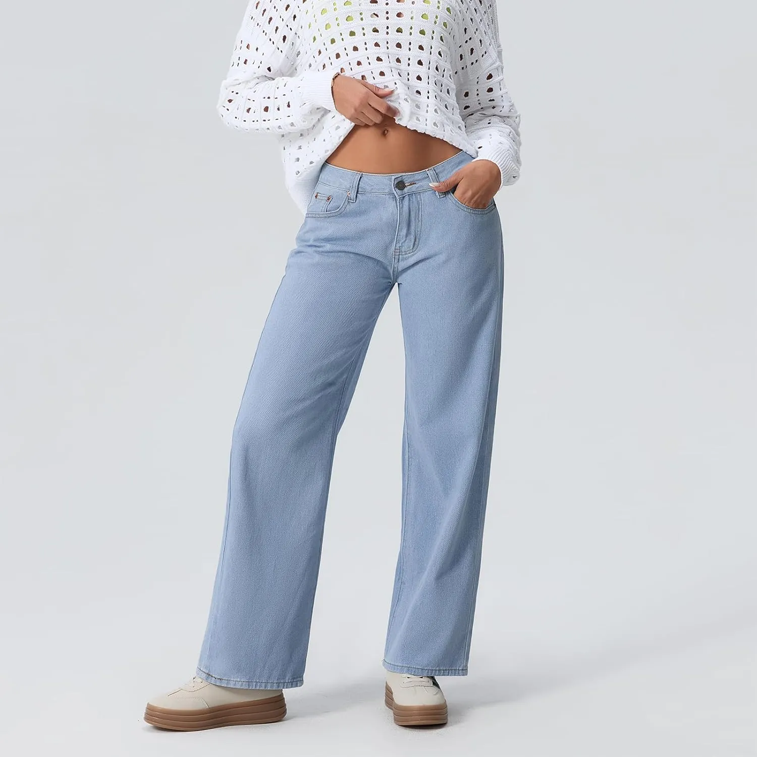 Women Low Waist Baggy Jeans Wide Leg Boyfriend Denim Pants Y2k Casual Vintage Trendy Loose Fit Trousers Streetwear