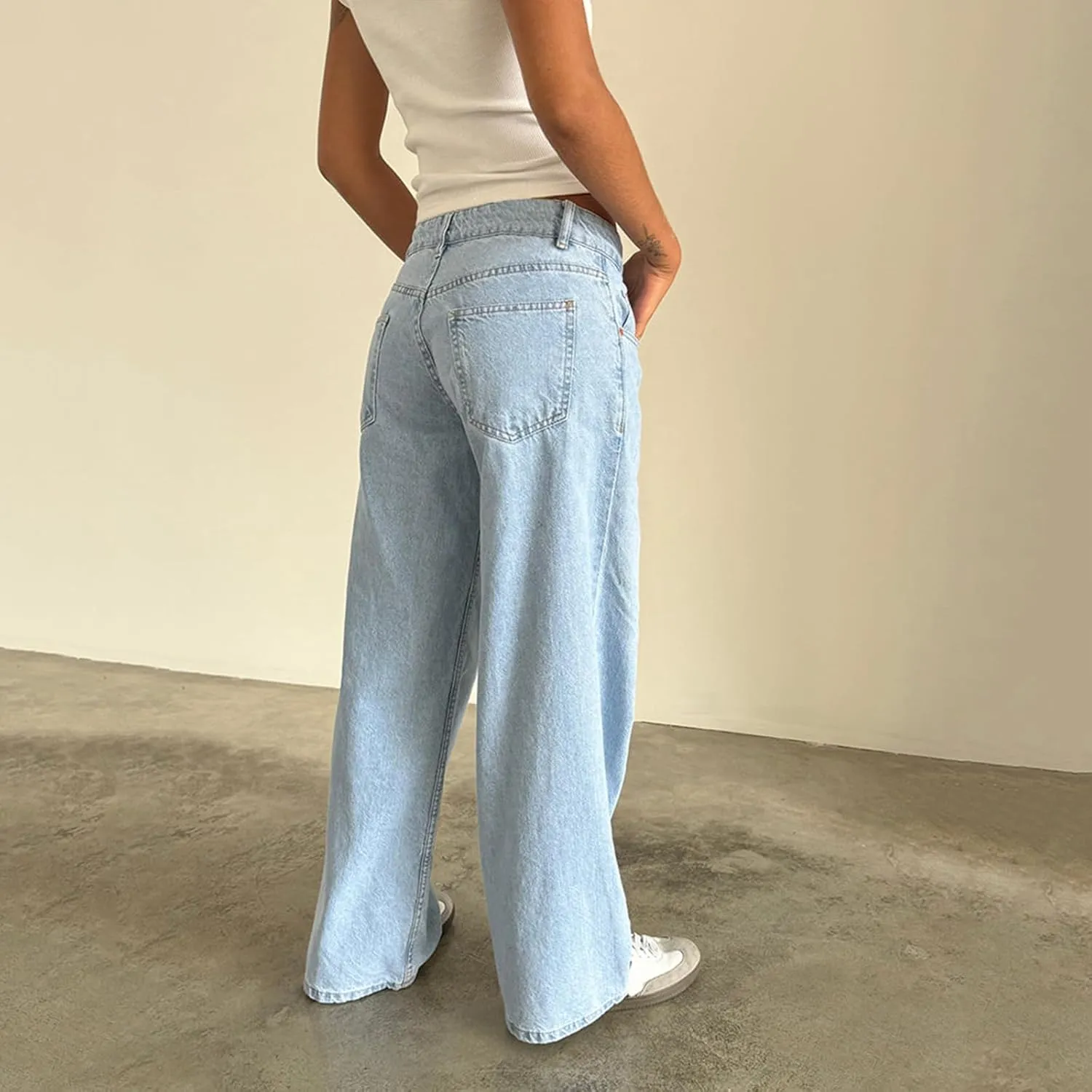 Women Low Waist Baggy Jeans Wide Leg Boyfriend Denim Pants Y2k Casual Vintage Trendy Loose Fit Trousers Streetwear