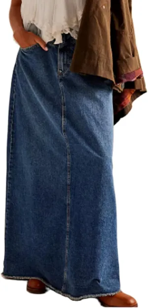 Women Mid Rise Denim Long Skirt Button Down A Line Jeans Skirt Bodycon Maxi Skirt Vintage Streetwear