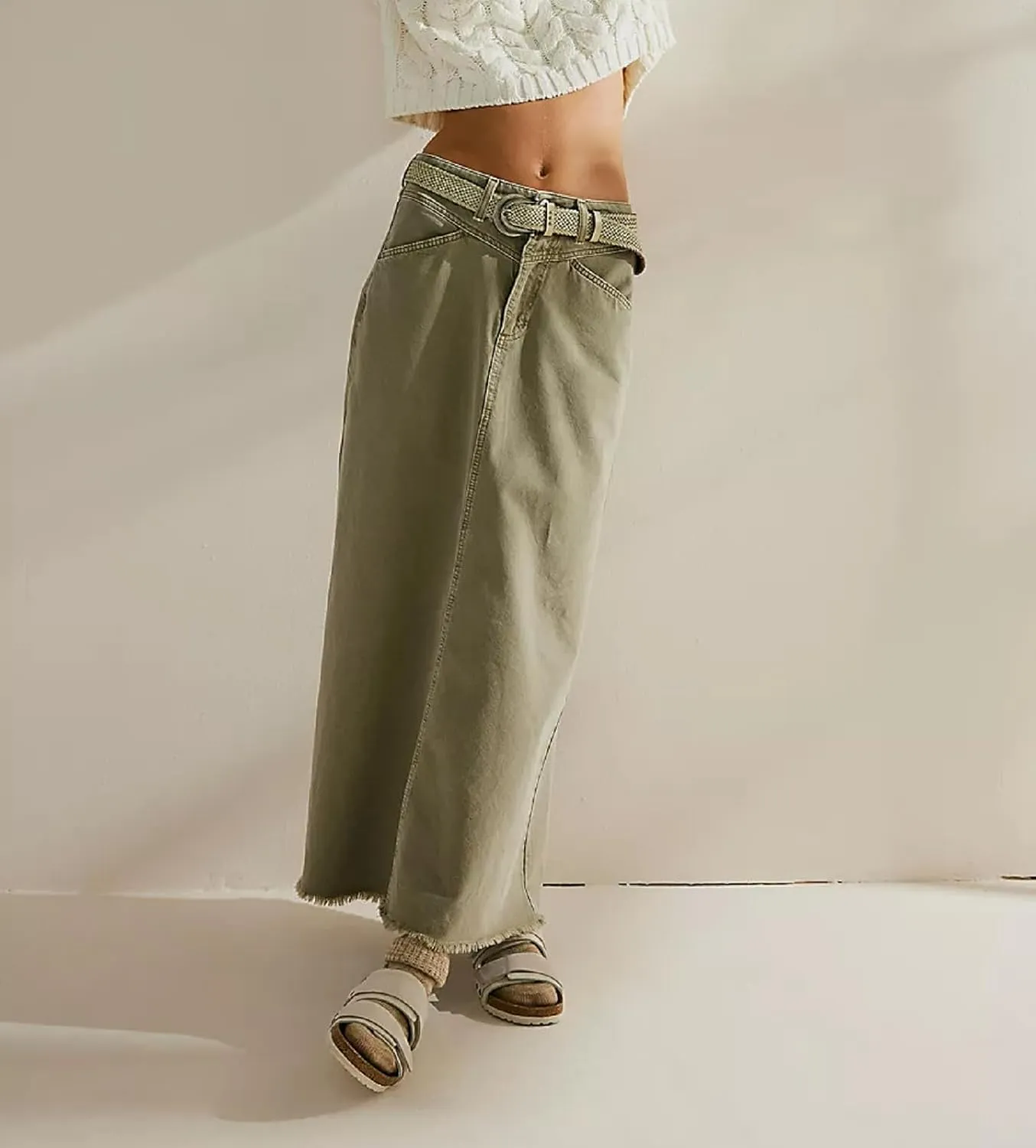 Women Mid Rise Denim Long Skirt Button Down A Line Jeans Skirt Bodycon Maxi Skirt Vintage Streetwear
