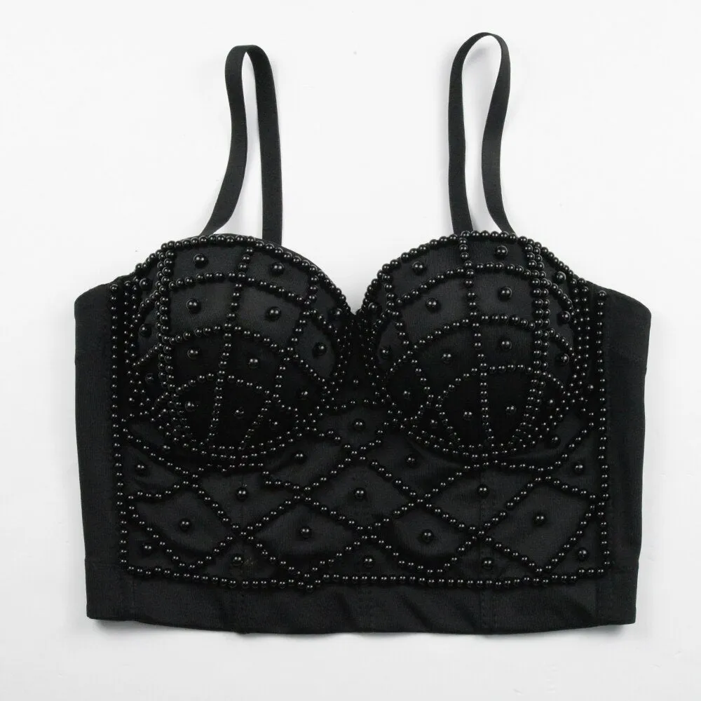 Women Summer Fashion Sexy Strap Beading White Black Ladies Top 2022 Celebrity Designer High Street Camis High Street