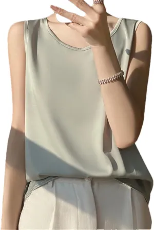 Women Summer Sleeveless Basic Tank Tops Casual Solid Sexy O-Neck Camisole Shirt