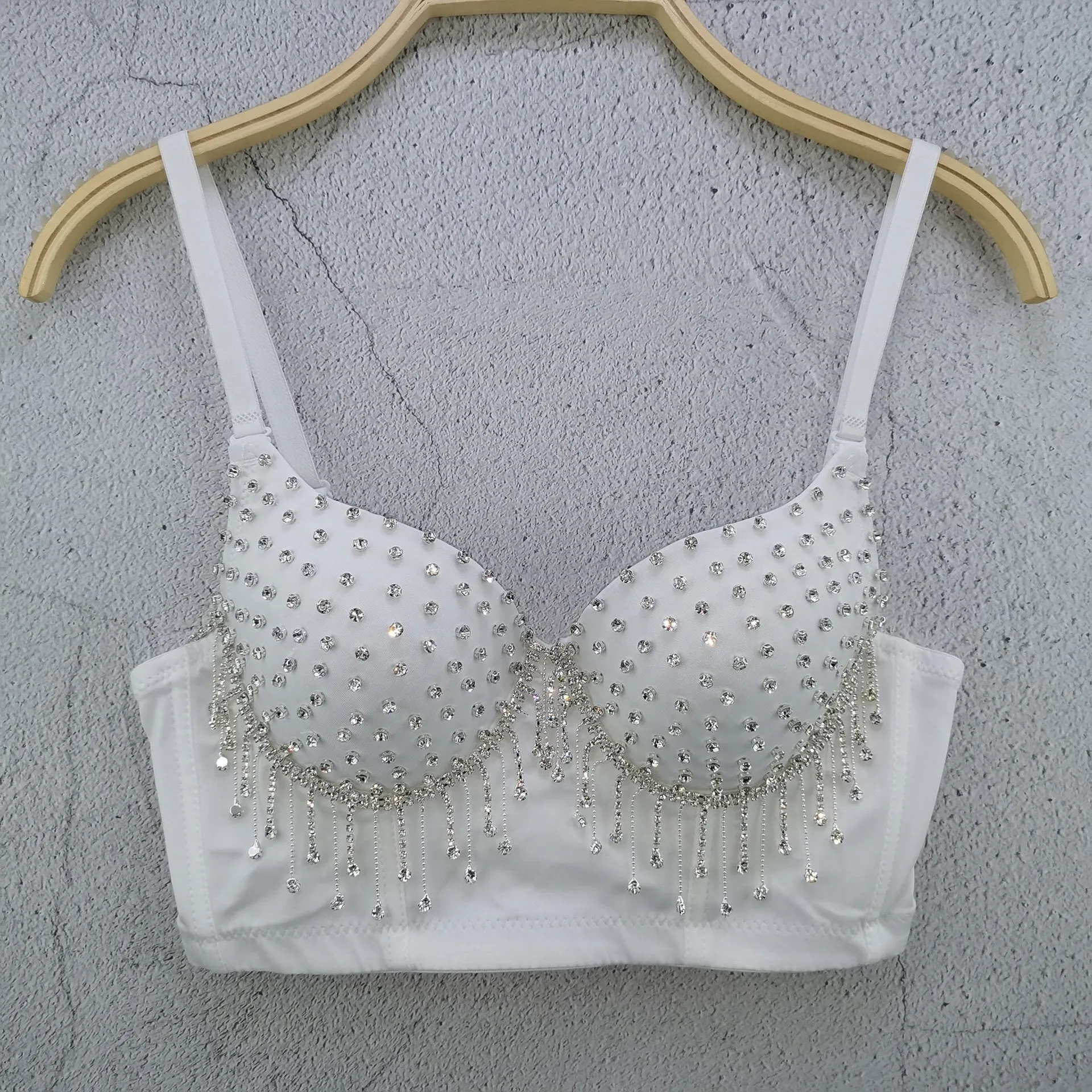 Women Summer Style Sexy Designer Crystal Diamonds Tassel Black White Cotton Camisole Tops 2021 High Street Short Camis Crop Tops