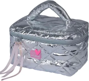 Women Trendy Large Square Quilted Puffy Makeup Bag, Aesthetic Checkered Travel Cosmetic Bag Skincare Beauty Toiletry Bag for Teen Girls (Silver)