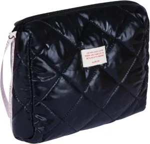 Women Trendy Quilted Puffy Makeup Bag, Aesthetic large checkered Travel Cosmetic Bag Skincare Beauty Toiletry Bag (Black)