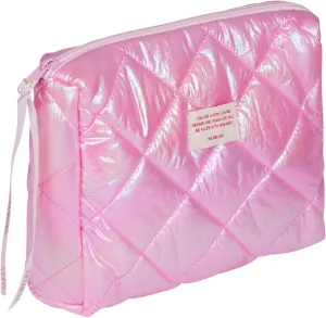 Women Trendy Quilted Puffy Makeup Bag, Aesthetic large checkered Travel Cosmetic Bag Skincare Beauty Toiletry Bag (Pink)