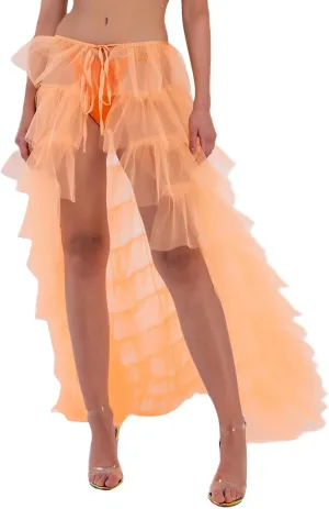 Women Tulle Maxi Skirt Sexy Sheer Mesh High Low Waist Irregular Long Skirts Cocktail Party Club Split Skirt