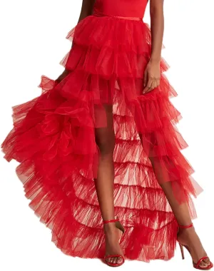 Women Tulle Maxi Skirt Sexy Sheer Mesh High Low Waist Irregular Long Skirts Cocktail Party Club Split Skirt