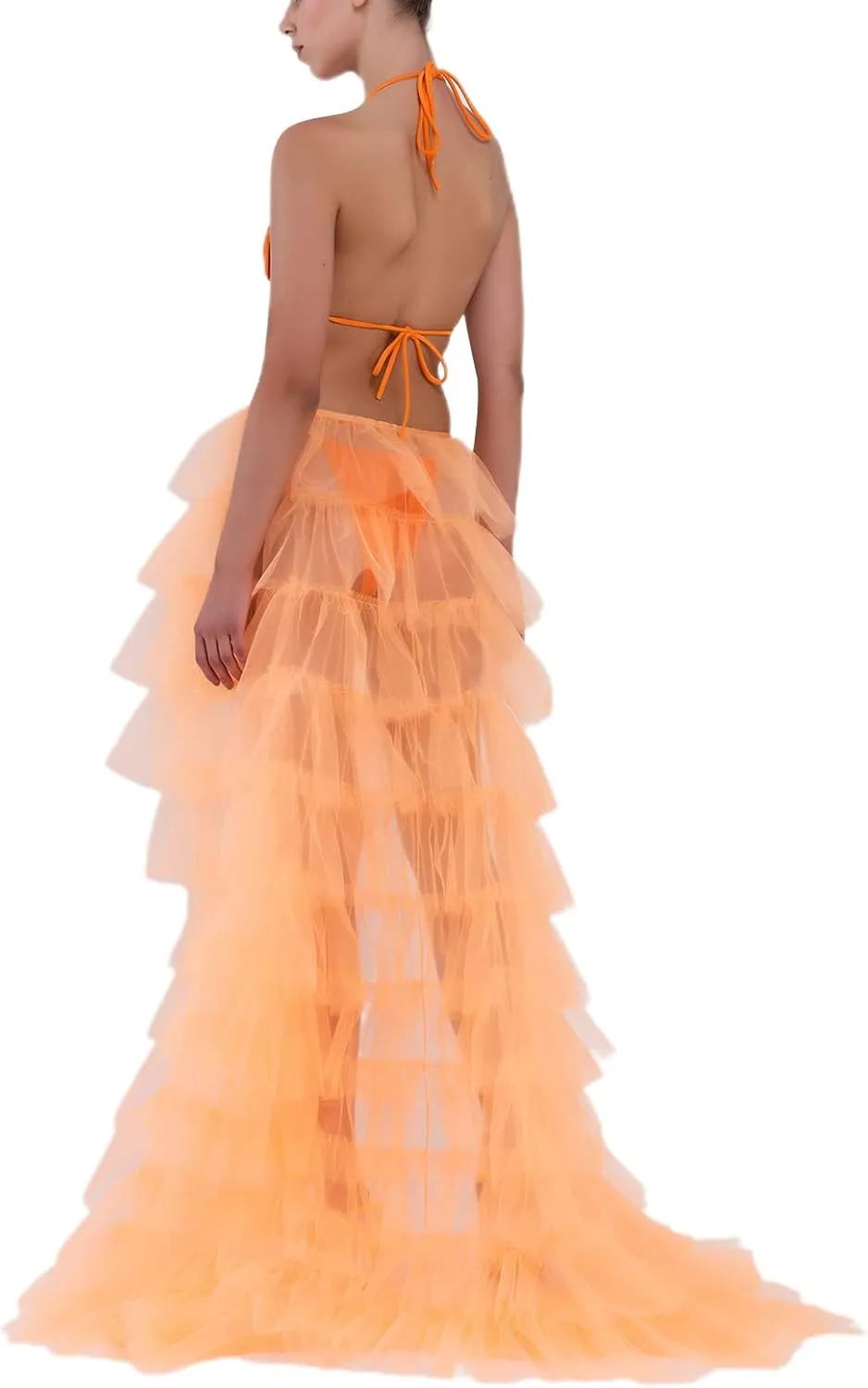 Women Tulle Maxi Skirt Sexy Sheer Mesh High Low Waist Irregular Long Skirts Cocktail Party Club Split Skirt