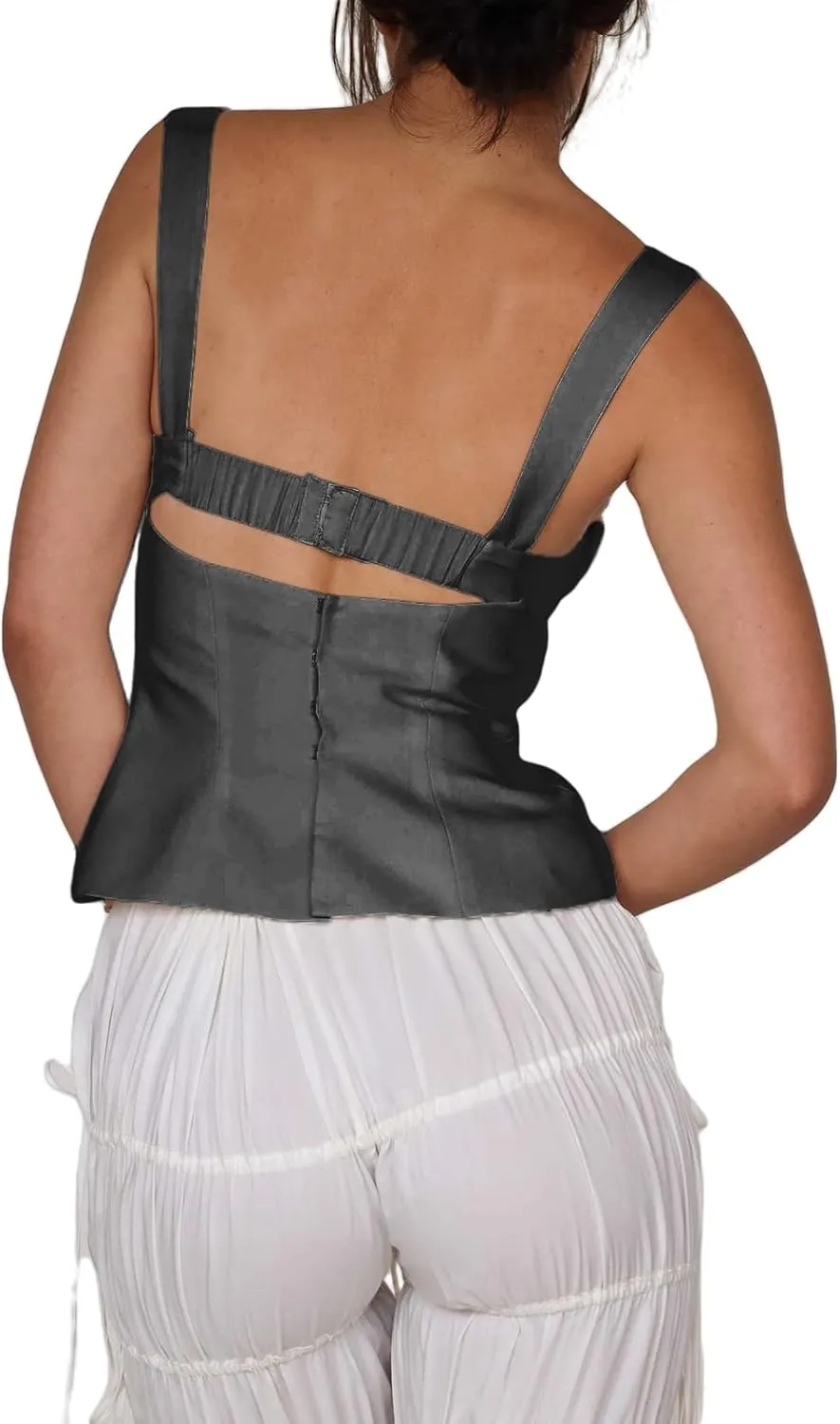 Women Vintage Lace Trim Camisole Spaghetti Strap Slim Fit Camis Low Cut Backless Tank Top Y2K Streetwear