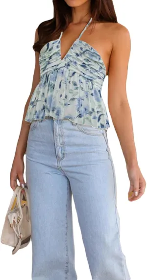 Women Y2K Babydoll Peplum Cami Shirt Spaghetti Strap V Neck Ruffle Hem Camisole Sleeveless Summer Going Out Tops
