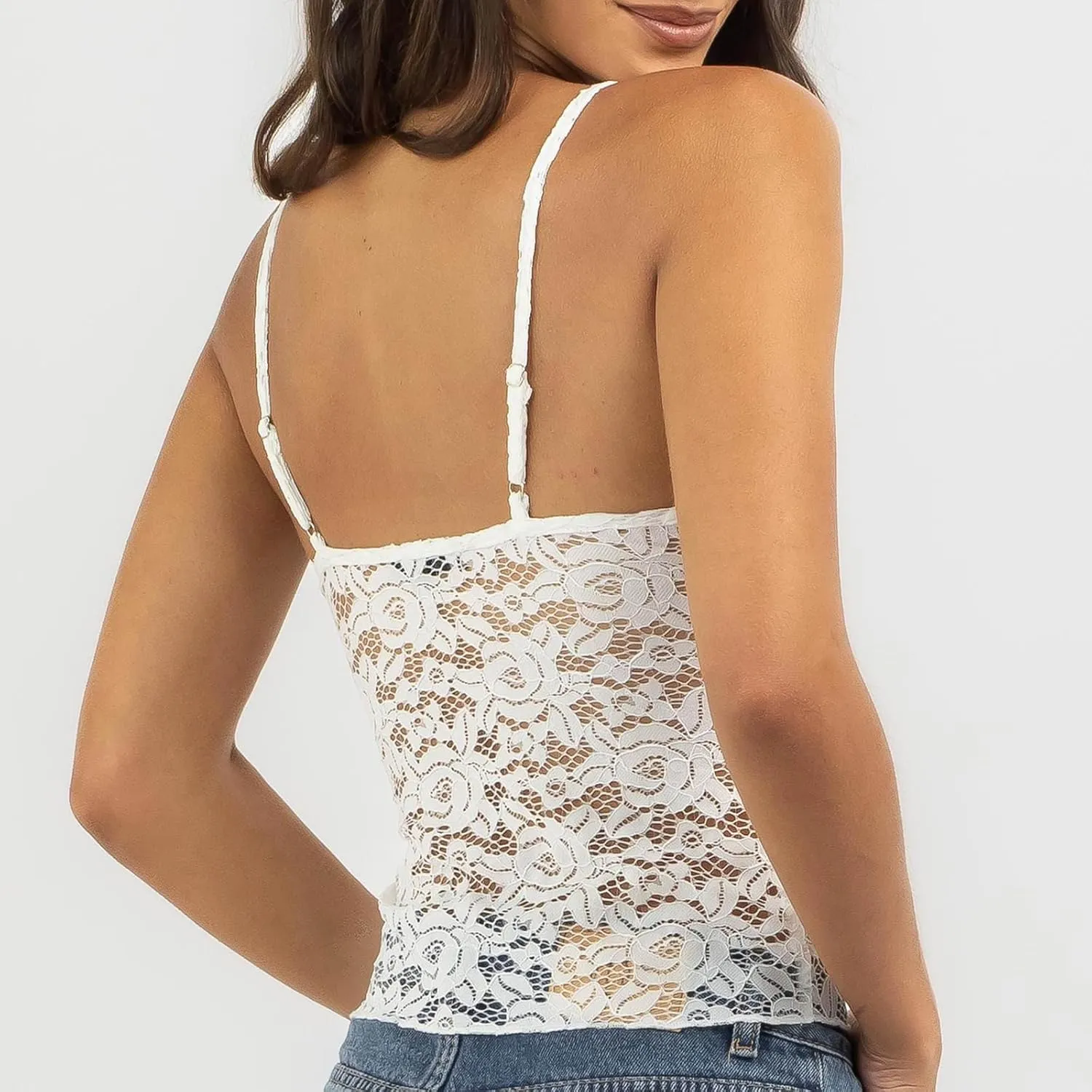 Women Y2k Lace Trim Camisole Spaghetti Strap V Neck Frilly Crop Tops Bow Front Slim Fit Cami Tank Top Streetwear
