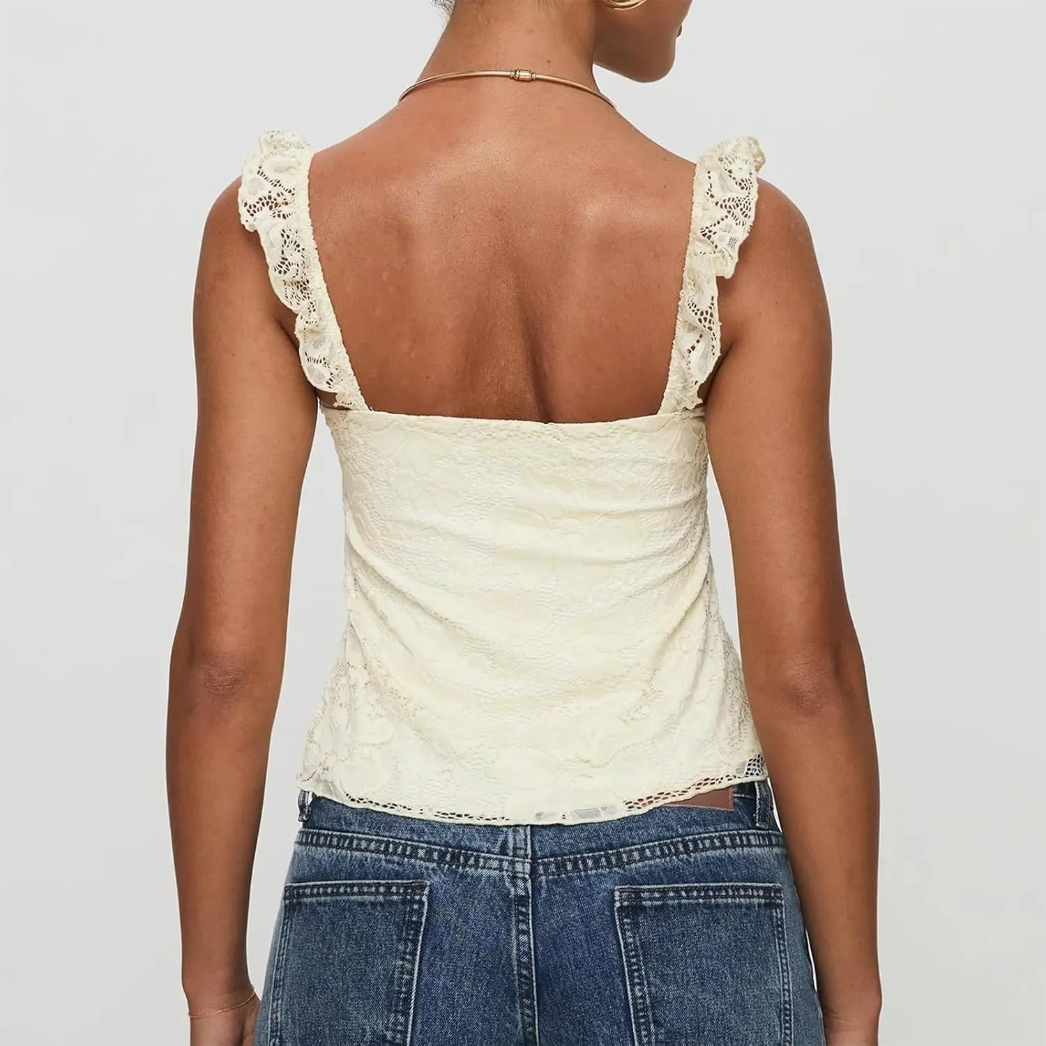 Women Y2k Lace Trim Tank Tops Camisole Spaghetti Strap Square Neck Sleeveless Vintage Going Out Shirts Streetwear