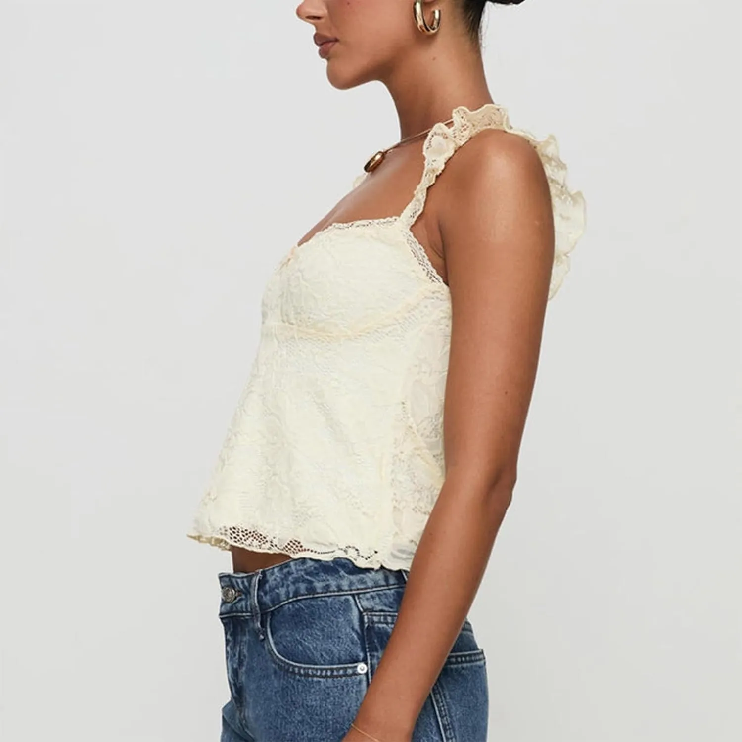 Women Y2k Lace Trim Tank Tops Camisole Spaghetti Strap Square Neck Sleeveless Vintage Going Out Shirts Streetwear