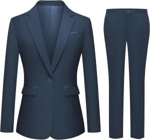Womens 2 Piece Pants Suit Solid Notch Lapel One Button Slim Fit Blazer Jacket Elastic Waist Pants Tuxedo Set