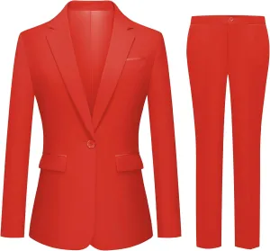 Womens 2 Piece Pants Suit Solid Notch Lapel One Button Slim Fit Blazer Jacket Elastic Waist Pants Tuxedo Set