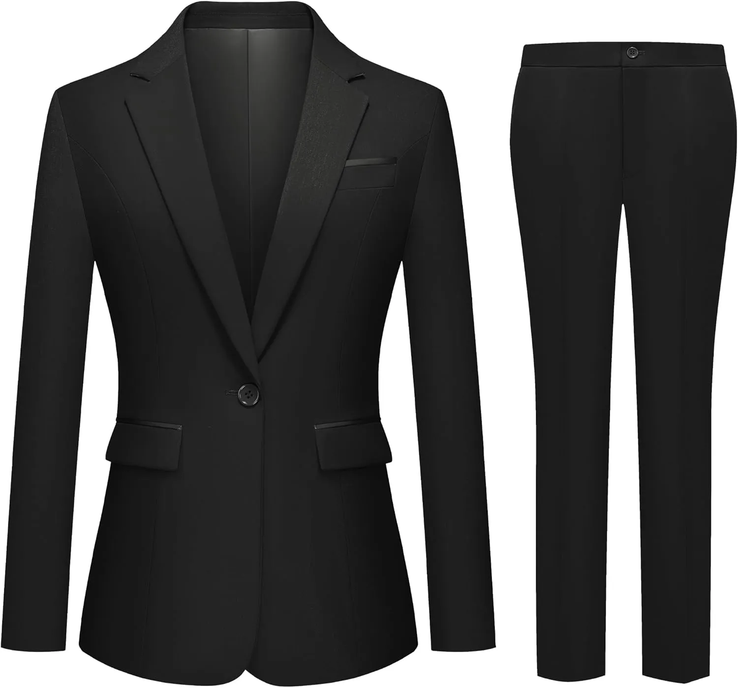 Womens 2 Piece Pants Suit Solid Notch Lapel One Button Slim Fit Blazer Jacket Elastic Waist Pants Tuxedo Set
