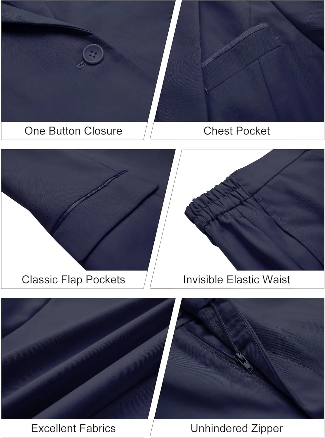 Womens 2 Piece Pants Suit Solid Notch Lapel One Button Slim Fit Blazer Jacket Elastic Waist Pants Tuxedo Set