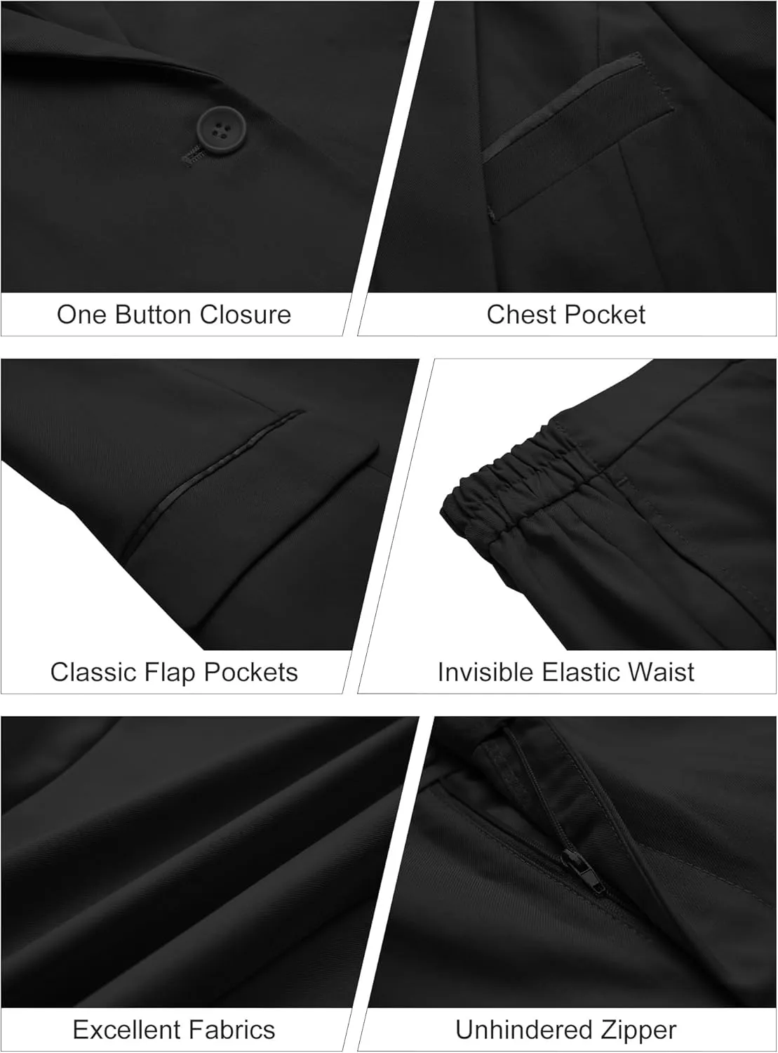 Womens 2 Piece Pants Suit Solid Notch Lapel One Button Slim Fit Blazer Jacket Elastic Waist Pants Tuxedo Set